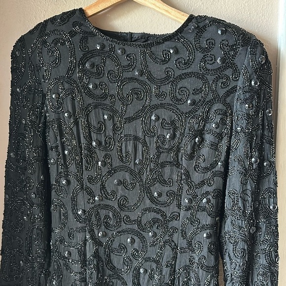 Vintage JOAN LESLIE Beaded Open Back Long Sleeve Dress - Picture 1 of 11